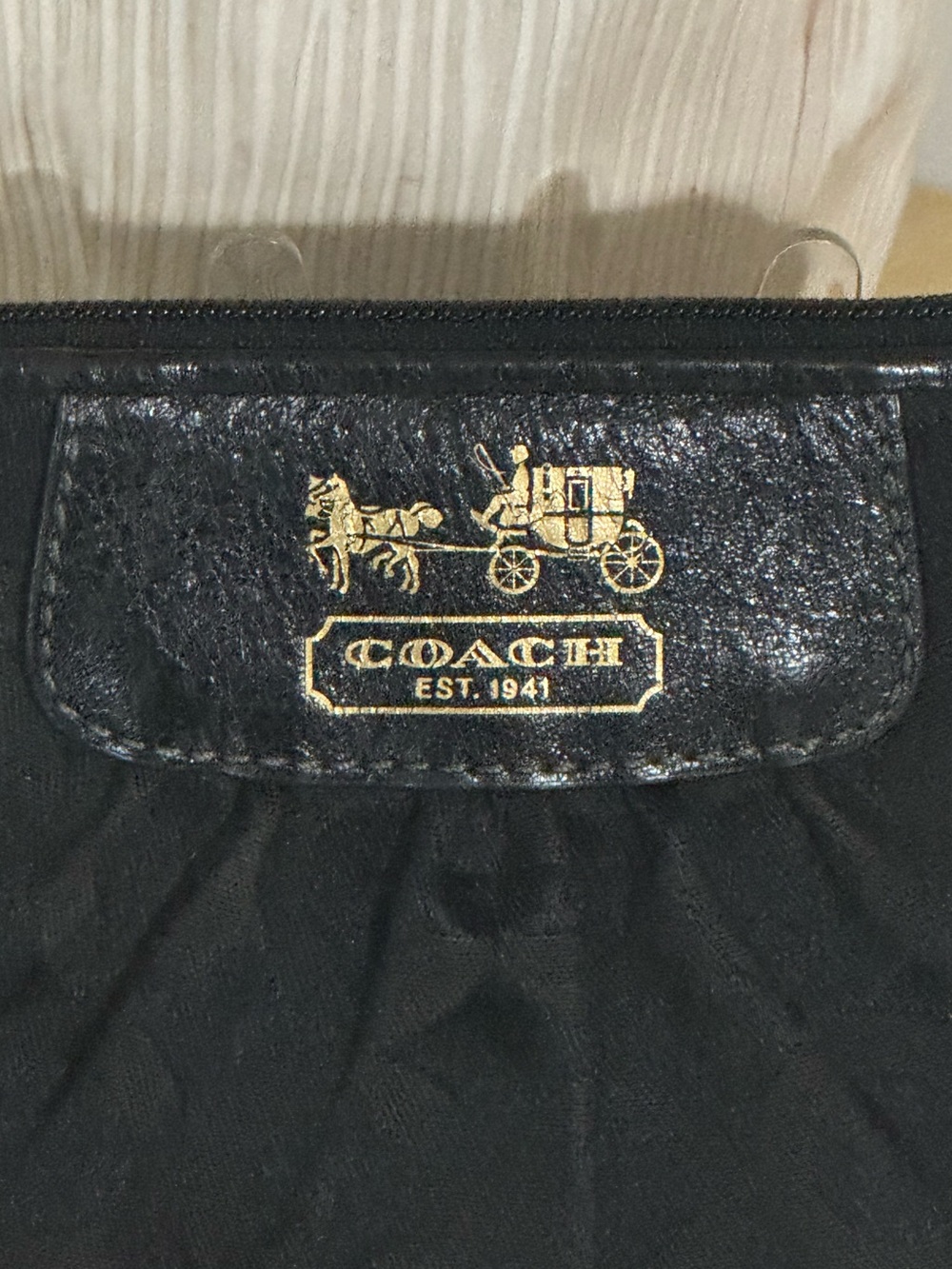 Coach Black Signature Wristlet with Gold Horse & Carriage Emblem - Picture 3 of 7